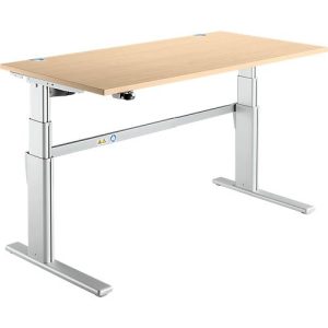 Schreibtisch Komfort, elektrisch höhenverstellbar, Rechteck, C-Fuß, B 1600 x T 800 x H 655-1305 mm, Ahorn/weißaluminium RAL 9006 Schreibtisch Komfort, elektrisch höhenverstellbar, Rechteck, C-Fuß, B 1600 x T 800 x H 655-1305 mm, Ahorn/weißaluminium RAL 9006