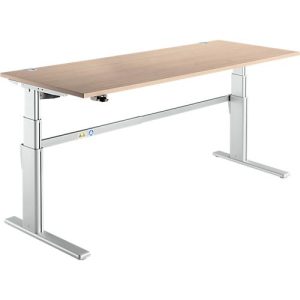 Schreibtisch Komfort, elektrisch höhenverstellbar, Rechteck, C-Fuß, B 1800 x T 800 x H 655-1305 mm, Eiche/weißaluminium RAL 9006 Schreibtisch Komfort, elektrisch höhenverstellbar, Rechteck, C-Fuß, B 1800 x T 800 x H 655-1305 mm, Eiche/weißaluminium RAL 9006