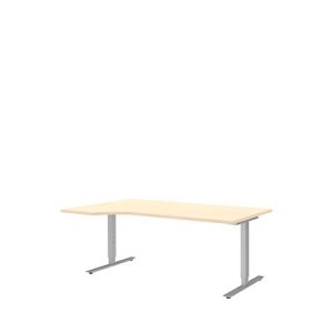 Schreibtisch mit Ansatz BARI, T-Fuß, Ansatz links, B 1800 x T 1000/800 x H 680-820 mm, Ahorn/Alu