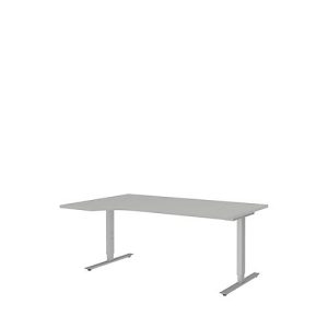 Schreibtisch mit Ansatz BARI, T-Fuß, Ansatz links, B 1800 x T 1000/800 x H 680-820 mm, hellgrau/Alu