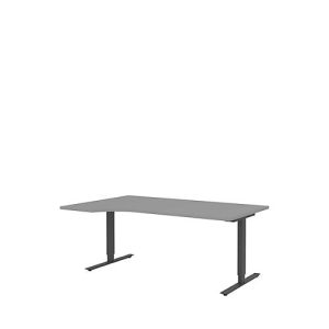 Schreibtisch mit Ansatz BARI, T-Fuß, Ansatz links, B 1800 x T 1000/800 x H 680-820 mm, mittelgrau/anthrazit