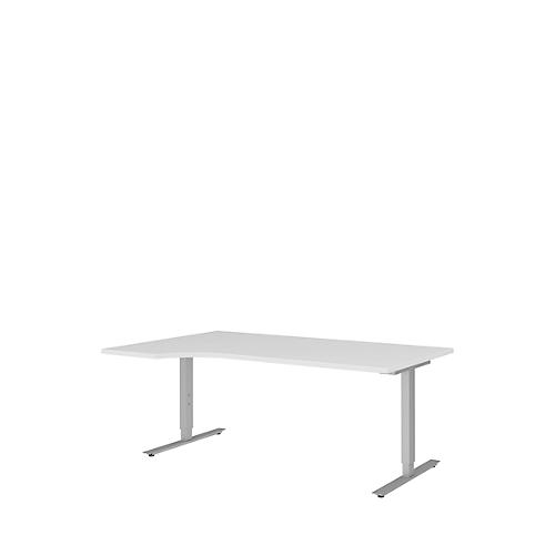 Schreibtisch mit Ansatz BARI, T-Fuß, Ansatz links, B 1800 x T 1000/800 x H 680-820 mm, weiß/Alu