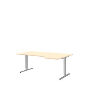 Schreibtisch mit Ansatz BARI, T-Fuß, Ansatz rechts, B 1800 x T 1000/800 x H 680-820 mm, Ahorn/Alu Schreibtisch mit Ansatz BARI, T-Fuß, Ansatz rechts, B 1800 x T 1000/800 x H 680-820 mm, Ahorn/Alu