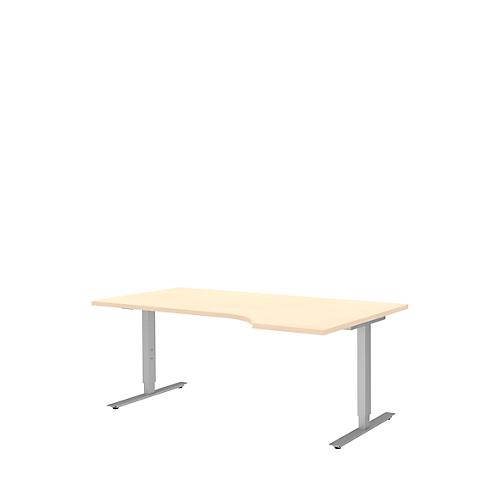 Schreibtisch mit Ansatz BARI, T-Fuß, Ansatz rechts, B 1800 x T 1000/800 x H 680-820 mm, Ahorn/Alu
