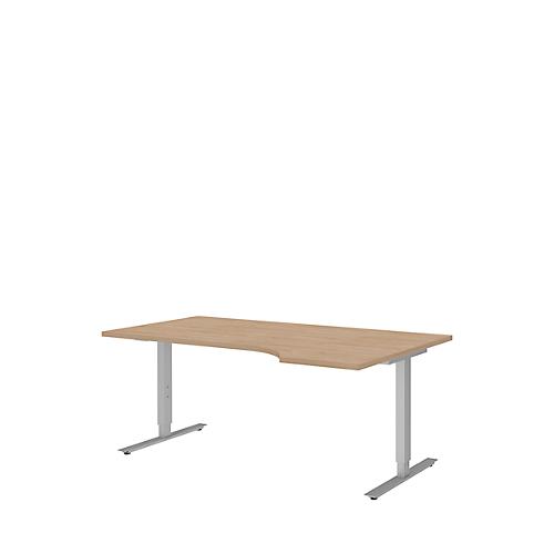Schreibtisch mit Ansatz BARI, T-Fuß, Ansatz rechts, B 1800 x T 1000/800 x H 680-820 mm, Eiche/Alu