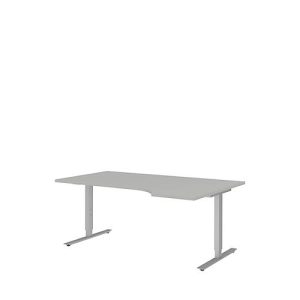 Schreibtisch mit Ansatz BARI, T-Fuß, Ansatz rechts, B 1800 x T 1000/800 x H 680-820 mm, hellgrau/Alu Schreibtisch mit Ansatz BARI, T-Fuß, Ansatz rechts, B 1800 x T 1000/800 x H 680-820 mm, hellgrau/Alu