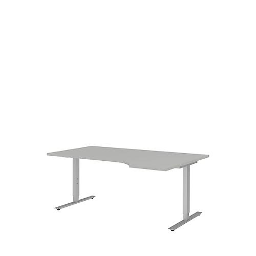 Schreibtisch mit Ansatz BARI, T-Fuß, Ansatz rechts, B 1800 x T 1000/800 x H 680-820 mm, hellgrau/Alu
