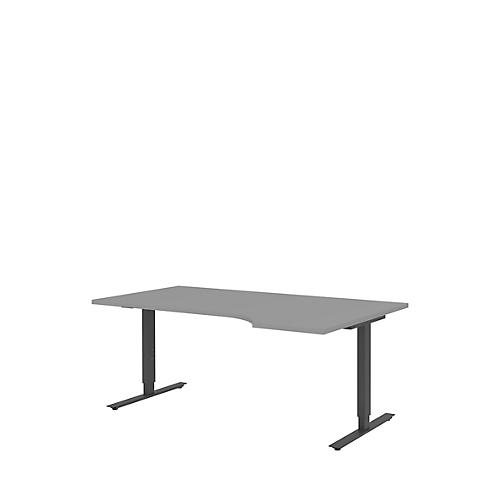 Schreibtisch mit Ansatz BARI, T-Fuß, Ansatz rechts, B 1800 x T 1000/800 x H 680-820 mm, mittelgrau/anthrazit