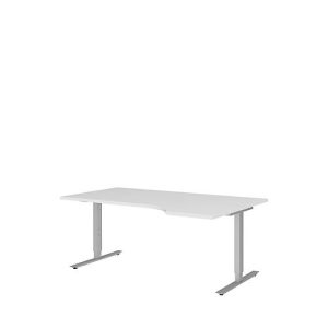 Schreibtisch mit Ansatz BARI, T-Fuß, Ansatz rechts, B 1800 x T 1000/800 x H 680-820 mm, weiß/Alu Schreibtisch mit Ansatz BARI, T-Fuß, Ansatz rechts, B 1800 x T 1000/800 x H 680-820 mm, weiß/Alu