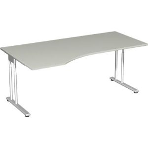 Schreibtisch mit Ansatz PALENQUE, C-Fuß, Freiform, links, B 1800 x T 1000/800 x H 680-820 mm, lichtgrau Schreibtisch mit Ansatz PALENQUE, C-Fuß, Freiform, links, B 1800 x T 1000/800 x H 680-820 mm, lichtgrau