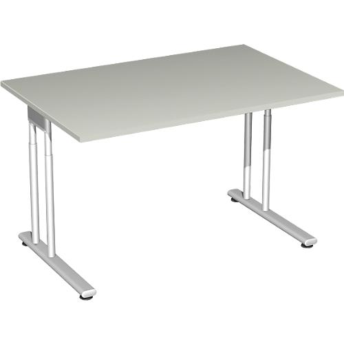 Schreibtisch PALENQUE, C-Fuß, Rechteck, B 1200 x T 800 x H 680-820 mm, lichtgrau