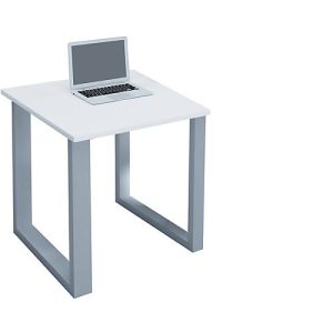 Schreibtisch, rechteckig, Bügelfuß, B 800 x T 800 x H 760 mm, weiß/silber Schreibtisch, rechteckig, Bügelfuß, B 800 x T 800 x H 760 mm, weiß/silber