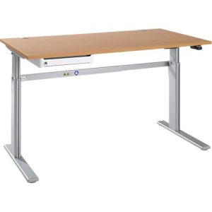 Schreibtisch STANDARD, elektrisch höhenverstellbar, B 1600 mm, Buche/weißaluminium + OrgaWork Schublade Schreibtisch STANDARD, elektrisch höhenverstellbar, B 1600 mm, Buche/weißaluminium + OrgaWork Schublade