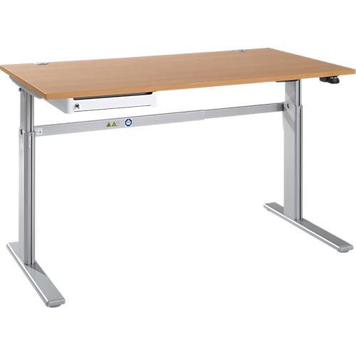 Schreibtisch STANDARD, elektrisch höhenverstellbar, B 1600 mm, Buche/weißaluminium + OrgaWork Schublade