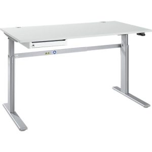 Schreibtisch STANDARD, elektrisch höhenverstellbar, B 1600 mm, lichtgrau/weißaluminium + OrgaWork Schublade Schreibtisch STANDARD, elektrisch höhenverstellbar, B 1600 mm, lichtgrau/weißaluminium + OrgaWork Schublade