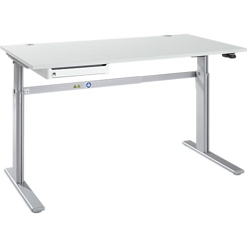 Schreibtisch STANDARD, elektrisch höhenverstellbar, B 1600 mm, lichtgrau/weißaluminium + OrgaWork Schublade