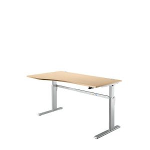 Schreibtisch Standard, elektrisch höhenverstellbar, Freiform, Ansatz links, C-Fuß, B 1800 x T 1000/800 x H 725-1185 mm, Ahorn/weißalu Schreibtisch Standard, elektrisch höhenverstellbar, Freiform, Ansatz links, C-Fuß, B 1800 x T 1000/800 x H 725-1185 mm, Ahorn/weißalu