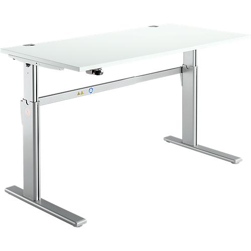 Schreibtisch Standard, elektrisch höhenverstellbar, Rechteck, C-Fuß, B 1600 x T 800 x H 725-1185 mm, lichtgrau/weißaluminium RAL 9006