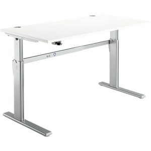 Schreibtisch Standard, elektrisch höhenverstellbar, Rechteck, C-Fuß, B 1600 x T 800 x H 725-1185 mm, weiß/weißaluminium RAL 9006 Schreibtisch Standard, elektrisch höhenverstellbar, Rechteck, C-Fuß, B 1600 x T 800 x H 725-1185 mm, weiß/weißaluminium RAL 9006