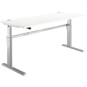 Schreibtisch Standard, elektrisch höhenverstellbar, Rechteck, C-Fuß, B 1800 x T 800 x H 725-1185 mm, weiß/weißaluminium RAL 9006 Schreibtisch Standard, elektrisch höhenverstellbar, Rechteck, C-Fuß, B 1800 x T 800 x H 725-1185 mm, weiß/weißaluminium RAL 9006