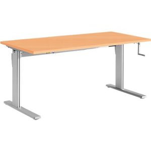 Schreibtisch Standard, manuell höhenverstellbar, Rechteck, C-Fuß, B 1600 x T 800 x H 728-1188 mm, Buche/weißaluminium Schreibtisch Standard, manuell höhenverstellbar, Rechteck, C-Fuß, B 1600 x T 800 x H 728-1188 mm, Buche/weißaluminium