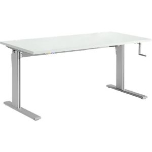 Schreibtisch Standard, rechteckig, manuell per Kurbel höhenverstellbar, C-Fuß, B 1600 x T 800 x H 728-1188 mm, lichtgrau/weißaluminium Schreibtisch Standard, rechteckig, manuell per Kurbel höhenverstellbar, C-Fuß, B 1600 x T 800 x H 728-1188 mm, lichtgrau/weißaluminium