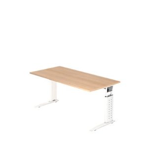 Schreibtisch TARVIS, C-Fuß, Quadrat, B 1600 mm, Gestell weiß, höhenverstellbar, Eiche-Dekor Schreibtisch TARVIS, C-Fuß, Quadrat, B 1600 mm, Gestell weiß, höhenverstellbar, Eiche-Dekor