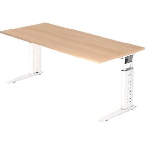 Schreibtisch TARVIS, C-Fuß, Quadrat, B 1800 mm, Gestell weiß, höhenverstellbar, Eiche-Dekor Schreibtisch TARVIS, C-Fuß, Quadrat, B 1800 mm, Gestell weiß, höhenverstellbar, Eiche-Dekor