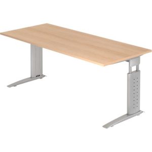 Schreibtisch TARVIS, C-Fuß, Rechteck, B 1800 mm, Gestell silber, höhenverstellbar, Eiche-Dekor Schreibtisch TARVIS, C-Fuß, Rechteck, B 1800 mm, Gestell silber, höhenverstellbar, Eiche-Dekor