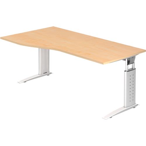 Schreibtisch TARVIS, Freiform, B 1800 x T 800/1000 x H 680-820 mm, Gestell weiß, Ahorn-Dekor