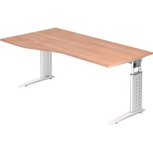 Schreibtisch TARVIS, Freiform, B 1800 x T 800/1000 x H 680-820 mm, Gestell weiß, Nussbaum,-Dekor