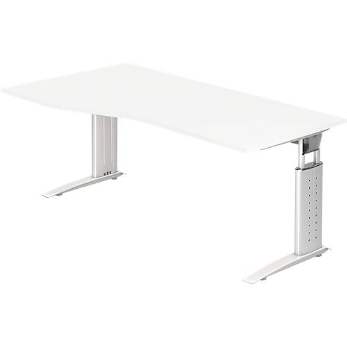 Schreibtisch TARVIS, Freiform, B 1800 x T 800/1000 x H 680-820 mm, Gestell weiß, weiß