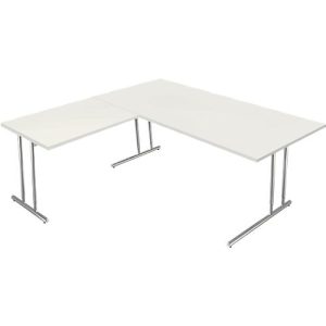 Schreibtisch Toledo, mit Anbautisch, höhenverstellbar, C-Fuß, B 1800 x T 800 mm, weiß Schreibtisch Toledo, mit Anbautisch, höhenverstellbar, C-Fuß, B 1800 x T 800 mm, weiß