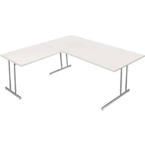 Schreibtisch Toledo, mit Anbautisch, höhenverstellbar, C-Fuß, B 1800 x T 800 mm, weiß