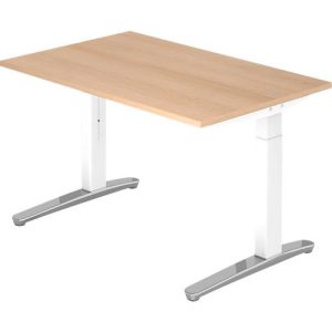 Schreibtisch TOPAS LINE, manuell höheneinstellbar, B 1200 mm, Eiche/weiß/alu poliert