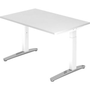 Schreibtisch TOPAS LINE, manuell höheneinstellbar, B 1200 mm, weiß/weiß/alu poliert Schreibtisch TOPAS LINE, manuell höheneinstellbar, B 1200 mm, weiß/weiß/alu poliert