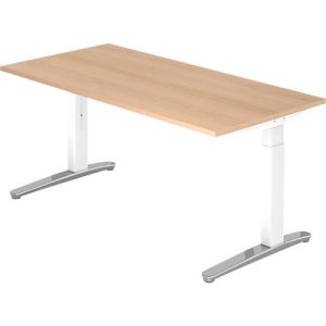 Schreibtisch TOPAS LINE, manuell höheneinstellbar, B 1600 mm, Eiche/weiß/alu poliert