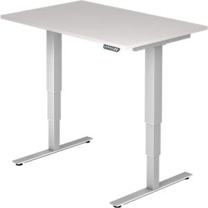 Schreibtisch ULM, elektrisch höhenverstellbar, Rechteck, T-Fuß, B 1200 x T 800 x H 625-1275 mm, lichtgrau/weißalu + Memoryschalter Schreibtisch ULM, elektrisch höhenverstellbar, Rechteck, T-Fuß, B 1200 x T 800 x H 625-1275 mm, lichtgrau/weißalu + Memoryschalter