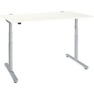 Schreibtisch, zweistufig elektrisch höhenverstellbar, T-Fuß Rundrohr, B 1600 x T 800 x H 634-1294 mm, weiß/weißaluminium Schreibtisch, zweistufig elektrisch höhenverstellbar, T-Fuß Rundrohr, B 1600 x T 800 x H 634-1294 mm, weiß/weißaluminium