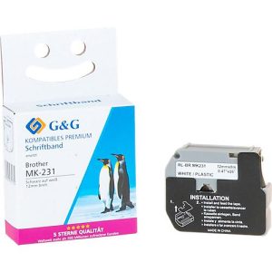 Schriftband kompatibel zu Brother Beschriftungsband M-K231BZ, selbstklebend, weiß/schwarz, Kunststoff laminiert, L 8 m x B 12 mm Schriftband kompatibel zu Brother Beschriftungsband M-K231BZ, selbstklebend, weiß/schwarz, Kunststoff laminiert, L 8 m x B 12 mm