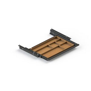 Schublade für elektrisch höhenverstellbaren Schreibtisch Elements, Metall mit Bambus-Inlay, B 424,6 x T 264,5 x H 36,5 mm, schwarz Schublade für elektrisch höhenverstellbaren Schreibtisch Elements, Metall mit Bambus-Inlay, B 424,6 x T 264,5 x H 36,5 mm, schwarz