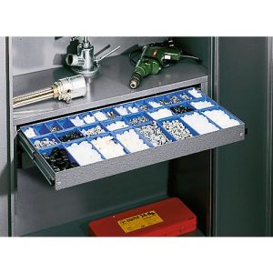 Schubladenblock für Materialschrank MSI 2509/2512 ohne Mitteltrennwand, 2 Schübe, B 1200 mm, Stahl, hellsilber Schubladenblock für Materialschrank MSI 2509/2512 ohne Mitteltrennwand, 2 Schübe, B 1200 mm, Stahl, hellsilber