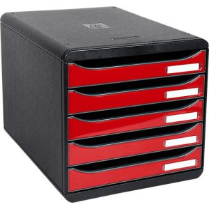Schubladenbox BIG-BOX PLUS, A4+, 5 halboffene Schübe mit Auszugsstopp, Griffmulde & Etikettenhalter, Etiketten, Blauer Engel, Kunststoff, schwarz-rot Schubladenbox BIG-BOX PLUS, A4+, 5 halboffene Schübe mit Auszugsstopp, Griffmulde & Etikettenhalter, Etiketten, Blauer Engel, Kunststoff, schwarz-rot