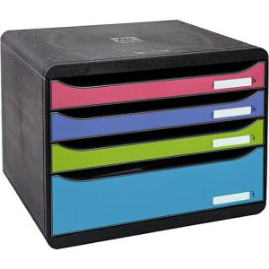Schubladenbox Exacompta BIG BOX PLUS, quer, A4+, 4 mehrfarbige & halboffene Schubladen mit Auszugstopp, Griffmulde & Etikettenhalter, PS Schubladenbox Exacompta BIG BOX PLUS, quer, A4+, 4 mehrfarbige & halboffene Schubladen mit Auszugstopp, Griffmulde & Etikettenhalter, PS