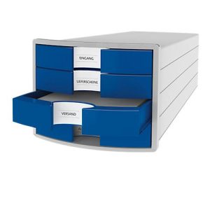 Schubladenbox HAN Impuls 2.0, 4 Schubladen, Format A4, stapelbar, geschlossen, grau/blau Schubladenbox HAN Impuls 2.0, 4 Schubladen, Format A4, stapelbar, geschlossen, grau/blau
