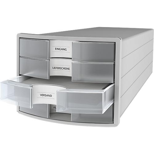 Schubladenbox HAN Impuls 2.0, 4 Schubladen, Format A4, stapelbar, geschlossen, grau/transparent-klar