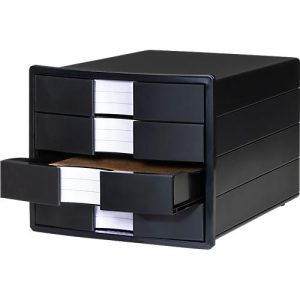 Schubladenbox HAN Impuls 2.0, 4 Schubladen, Format A4, stapelbar, geschlossen, öko-schwarz Schubladenbox HAN Impuls 2.0, 4 Schubladen, Format A4, stapelbar, geschlossen, öko-schwarz