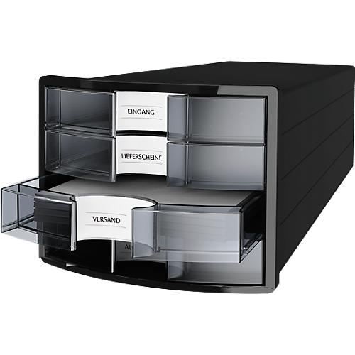 Schubladenbox HAN Impuls 2.0, 4 Schubladen, Format A4, stapelbar, geschlossen, schwarz/transparent-klar
