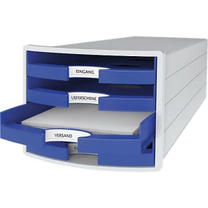 Schubladenbox HAN Impuls 2.0, 4 Schubladen, Format A4, stapelbar, offen, grau/blau Schubladenbox HAN Impuls 2.0, 4 Schubladen, Format A4, stapelbar, offen, grau/blau