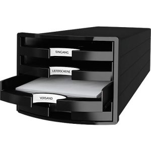Schubladenbox HAN Impuls 2.0, 4 Schubladen, Format A4, stapelbar, offen, schwarz